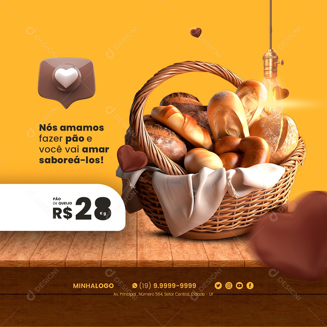 Nós Amamos Fazer Pão e Você Vai Amar Saboreá-Los Padaria Social Media PSD Editável