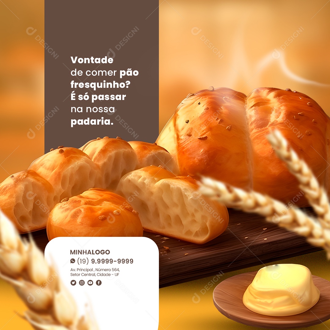 Vontade De Comer Pão Fresquinho Padaria Social Media PSD Editável