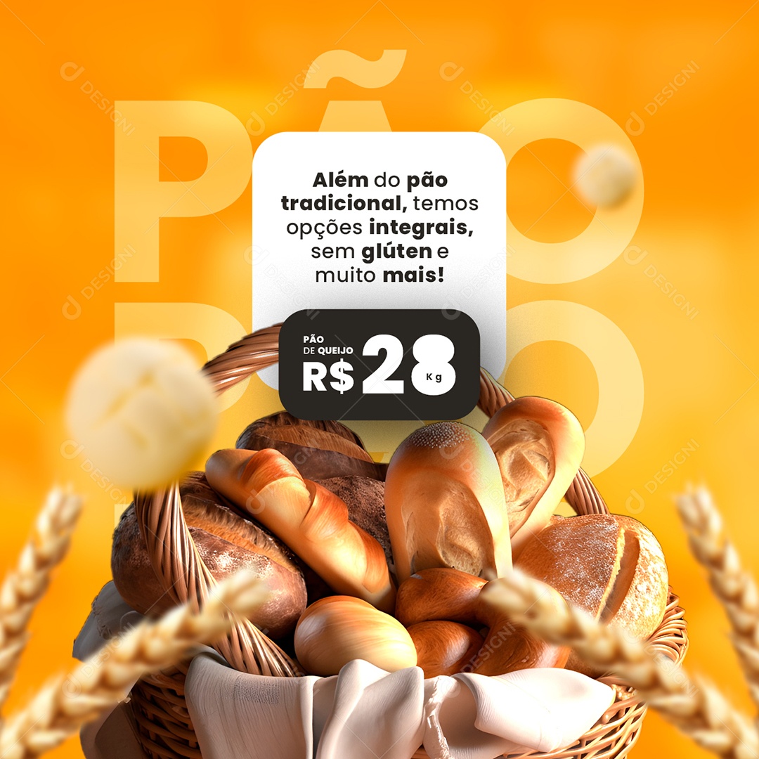 Além Do Pão Tradicional Temos Opções Integrais Sem Glútens Padaria Social Media PSD Editável