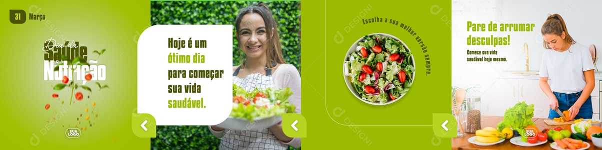 Hoje é Um Ótimo Dia Dia da Saúde e Nutrição Carrossel Social Media PSD Editável