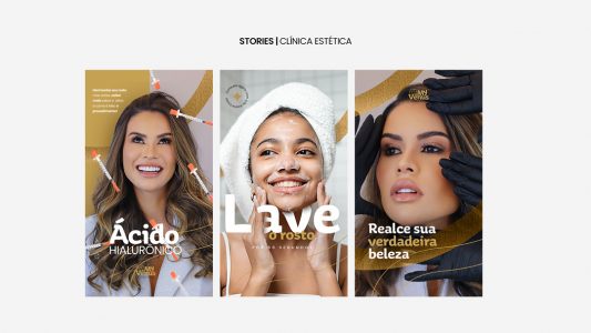 DIREITOS AUTORAIS Campanha Clínica de Estética Coleção de Stories Social Media PSD Editável