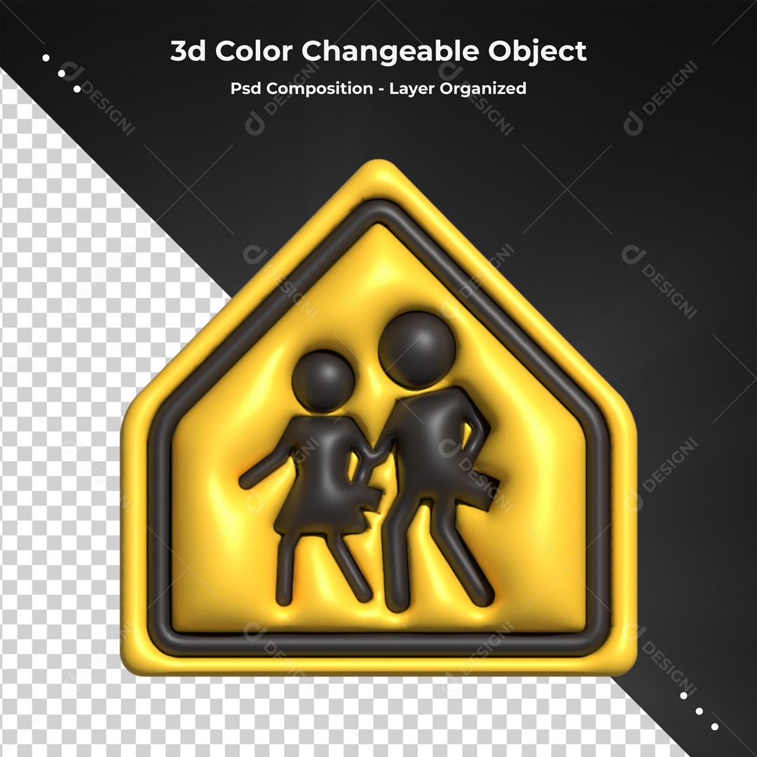 Icone Placa Faixa De Pedestre Escolar Elemento 3D Para Composição PSD