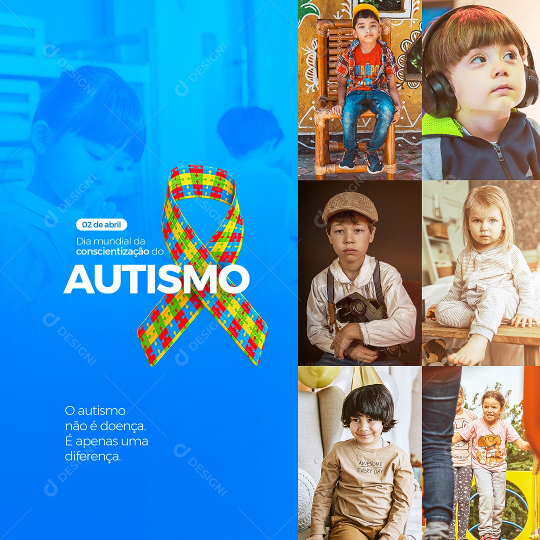 Dia Mundial da Conscientização do Autismo Abril Azul Social Media PSD Editável