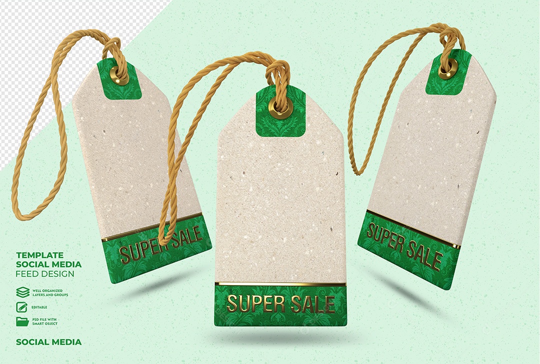 Etiqueta De Super Desconto Elemento 3D Verde E Branco Para Composição PSD