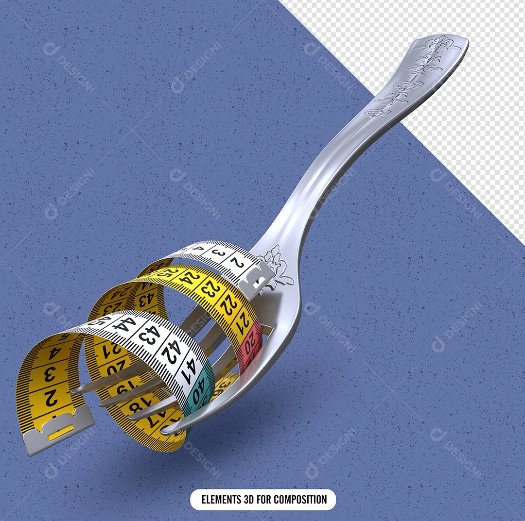 Garfo Com Fita Métrica Elemento 3D Para Composição PSD