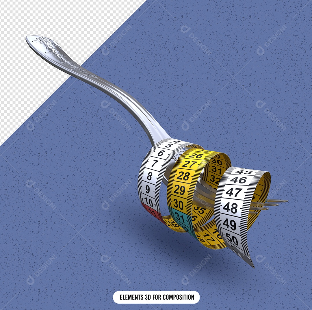 Garfo Com Fita Métrica Elemento 3D Para Composição PSD