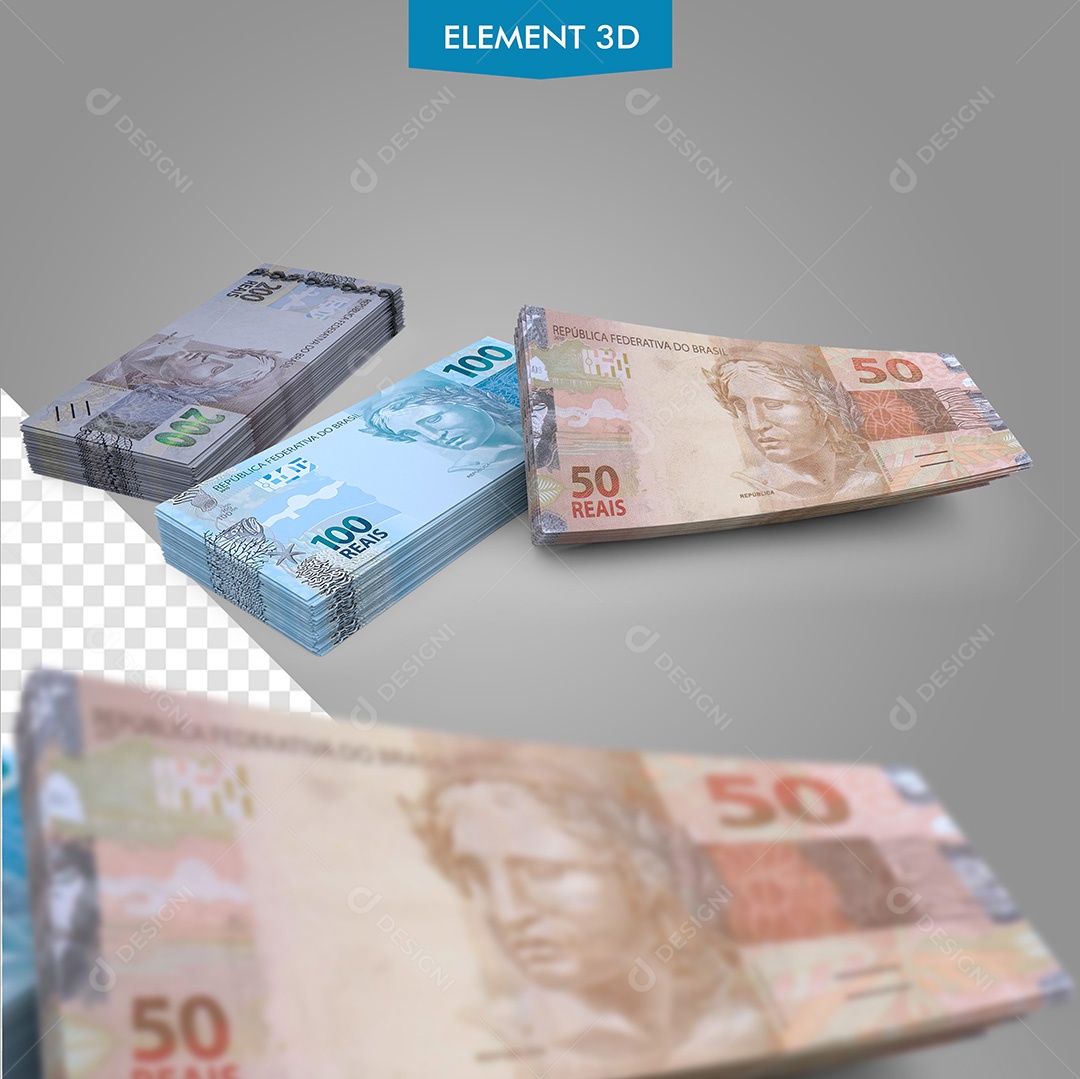 Notas De 200, 100 e 50 Reais Elemento 3D PSD