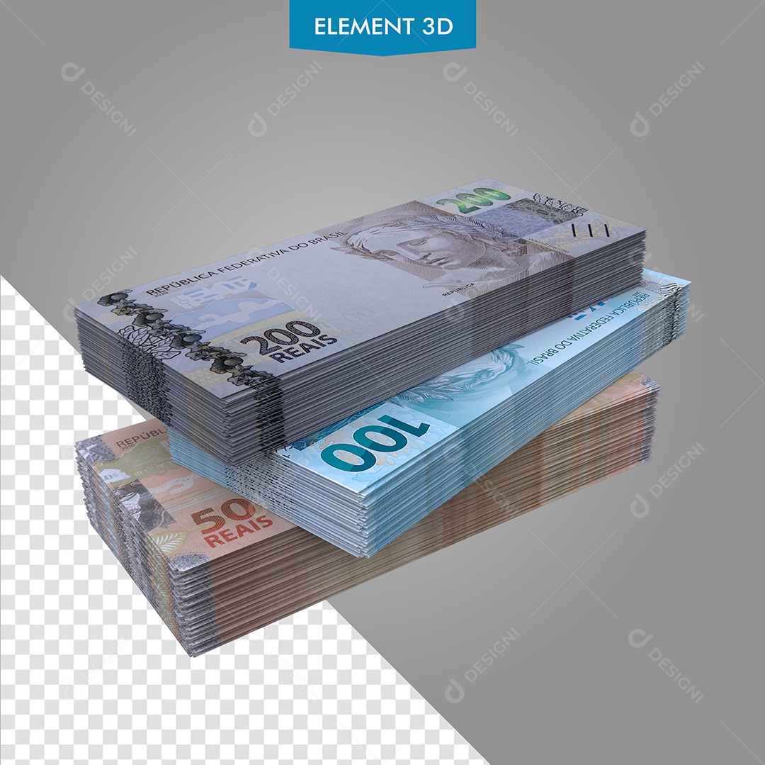 Notas De 200, 100 e 50 Reais Elemento 3D PSD