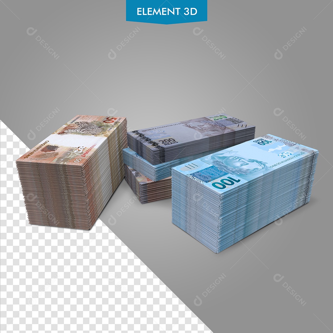 Notas De 200, 100 e 50 Reais Elemento 3D PSD