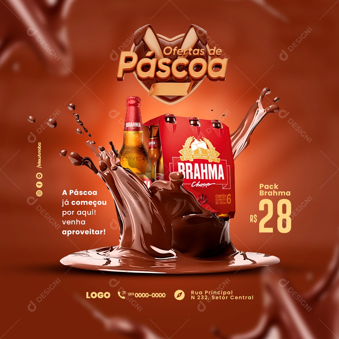 Ofertas De Páscoa Pack Brahma 28,00 Cervejaria Social Media PSD Editável