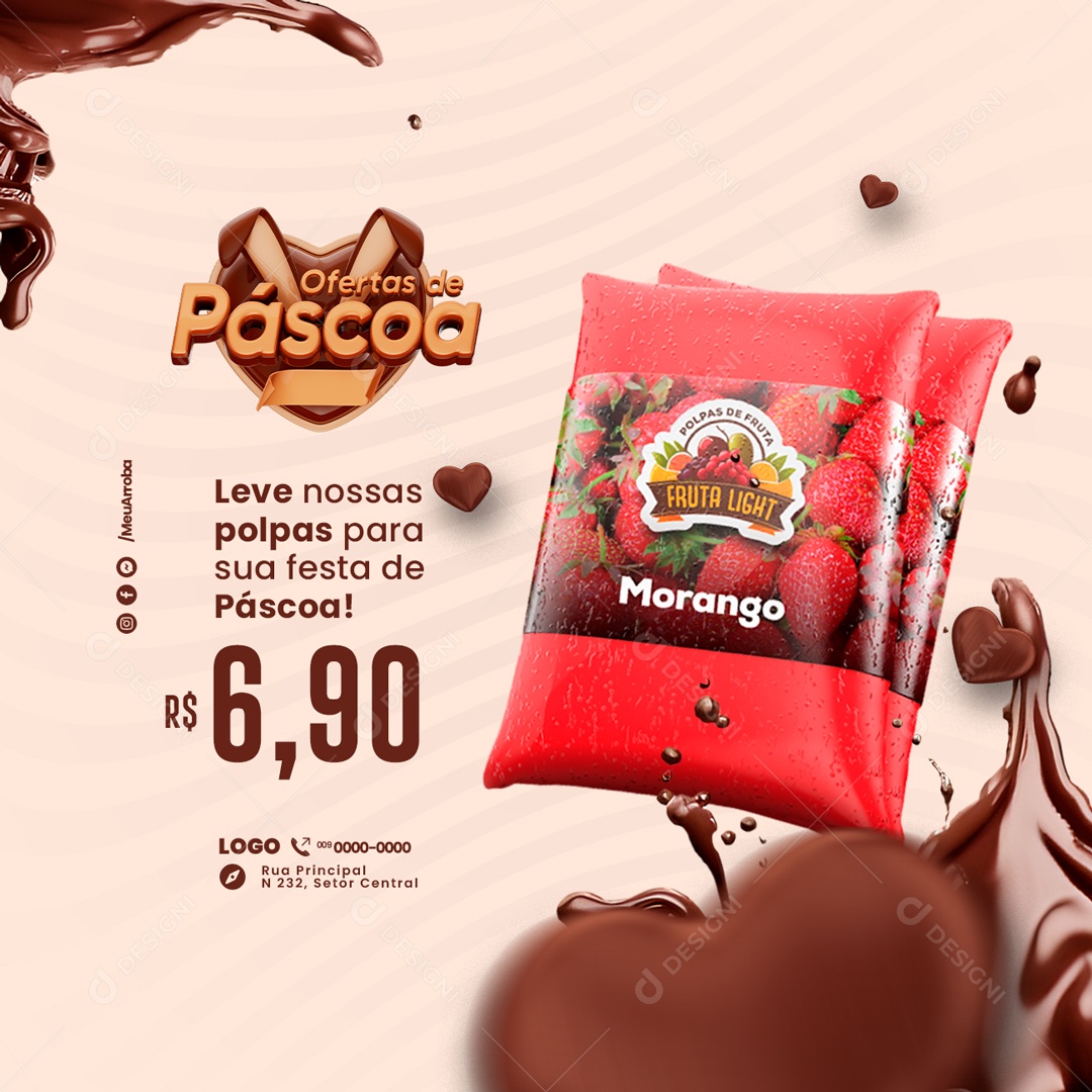 Oferta De Páscoa Leve Nossas Polpas para Sua Festa De Páscoa Polpas de Frutas 6,90 Social Media PSD Editável