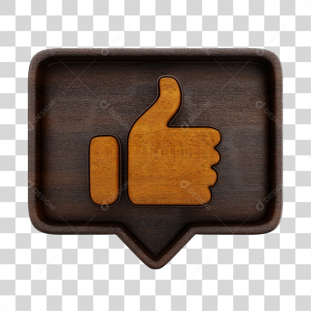Emoji de Madeira Com Like Marrom Elemento 3D PNG Transparente