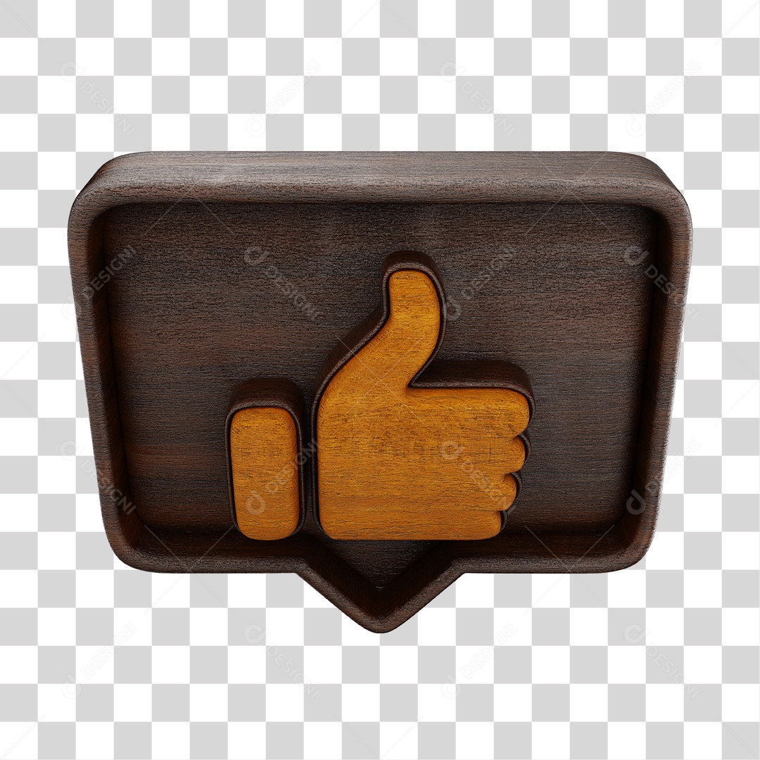 Emoji de Madeira Com Like Marrom Elemento 3D PNG Transparente