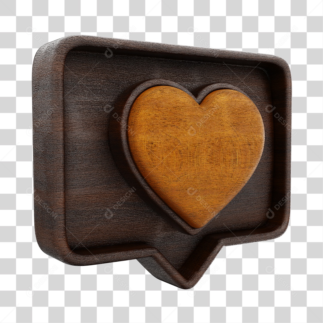 Like de Madeira Com Coração Marrom Elemento 3D PNG Transparente