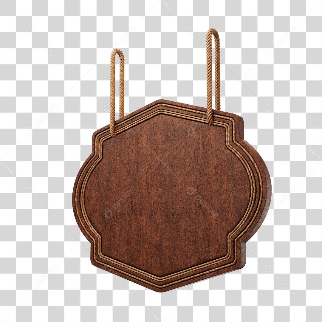 Placa de Madeira Marrom Com Corda Elemento 3D PNG Transparente