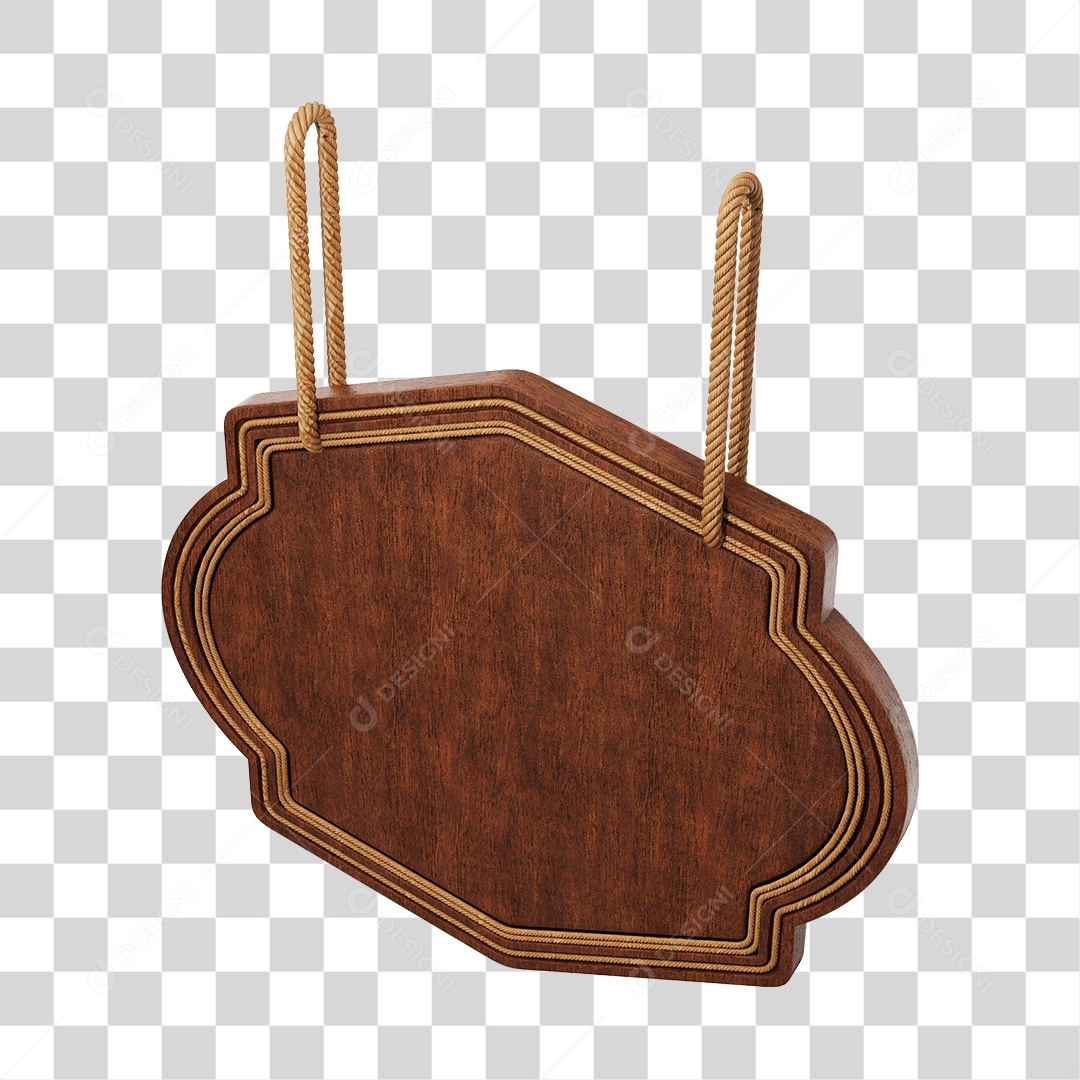 Placa de Madeira Marrom Com Corda Elemento 3D PNG Transparente