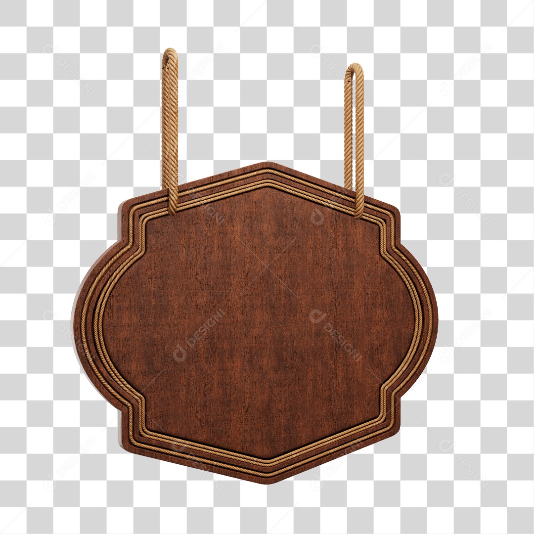 Placa de Madeira Marrom Com Corda Elemento 3D PNG Transparente