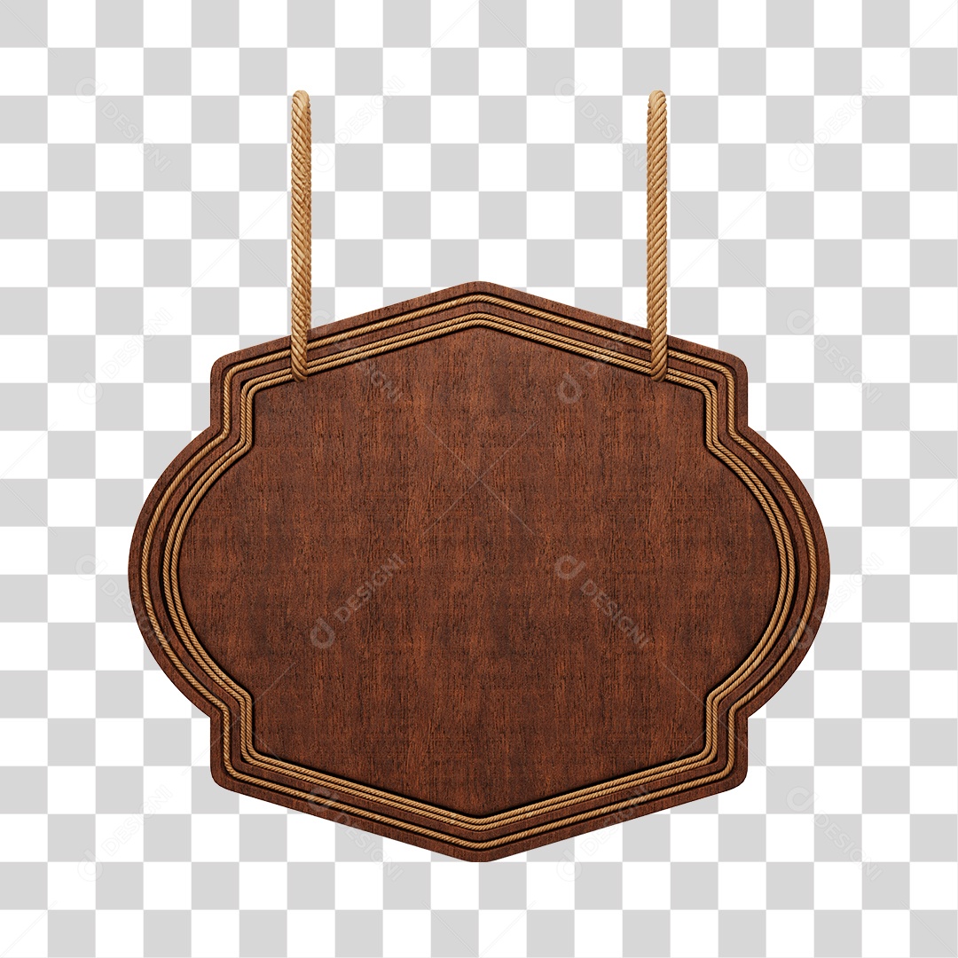 Placa de Madeira Marrom Com Corda Elemento 3D PNG Transparente