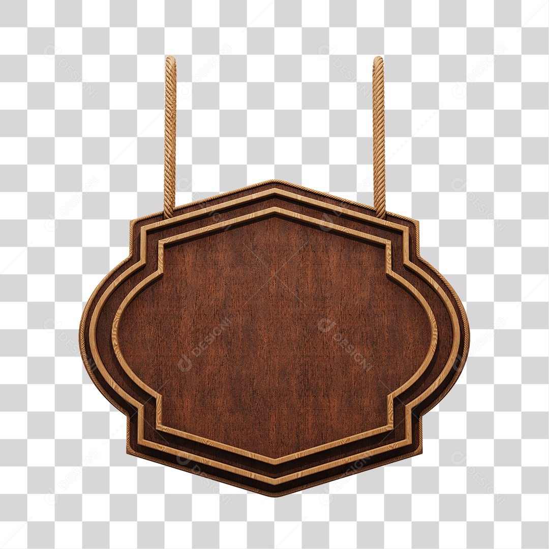 Placa de Madeira Marrom Com Corda Elemento 3D PNG Transparente