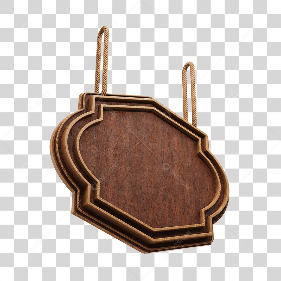 Placa de Madeira Marrom Com Corda Elemento 3D PNG Transparente