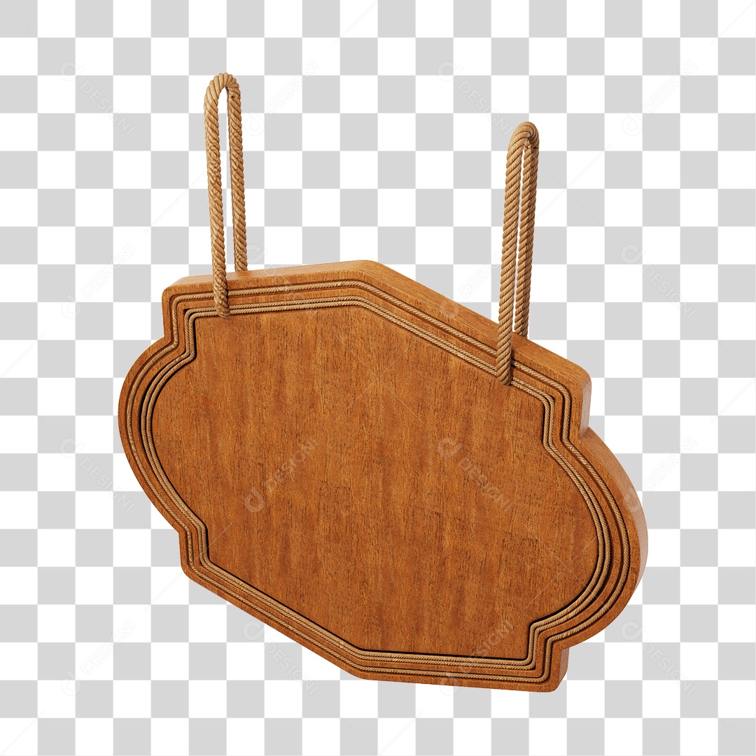 Placa de Madeira Marrom Com Corda Elemento 3D PNG Transparente
