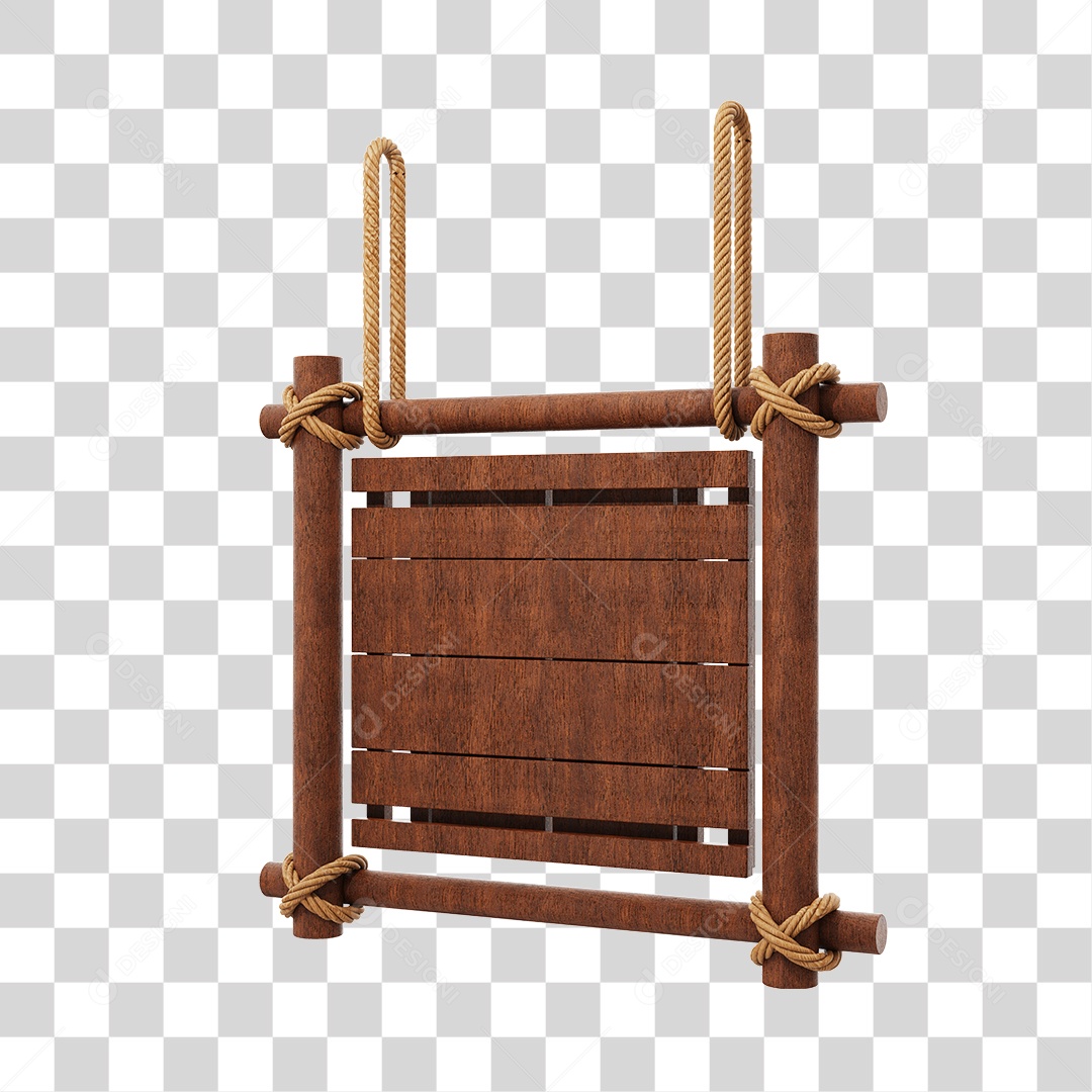 Placa de Madeira Marrom Quadrada Com Corda Elemento 3D PNG Transparente