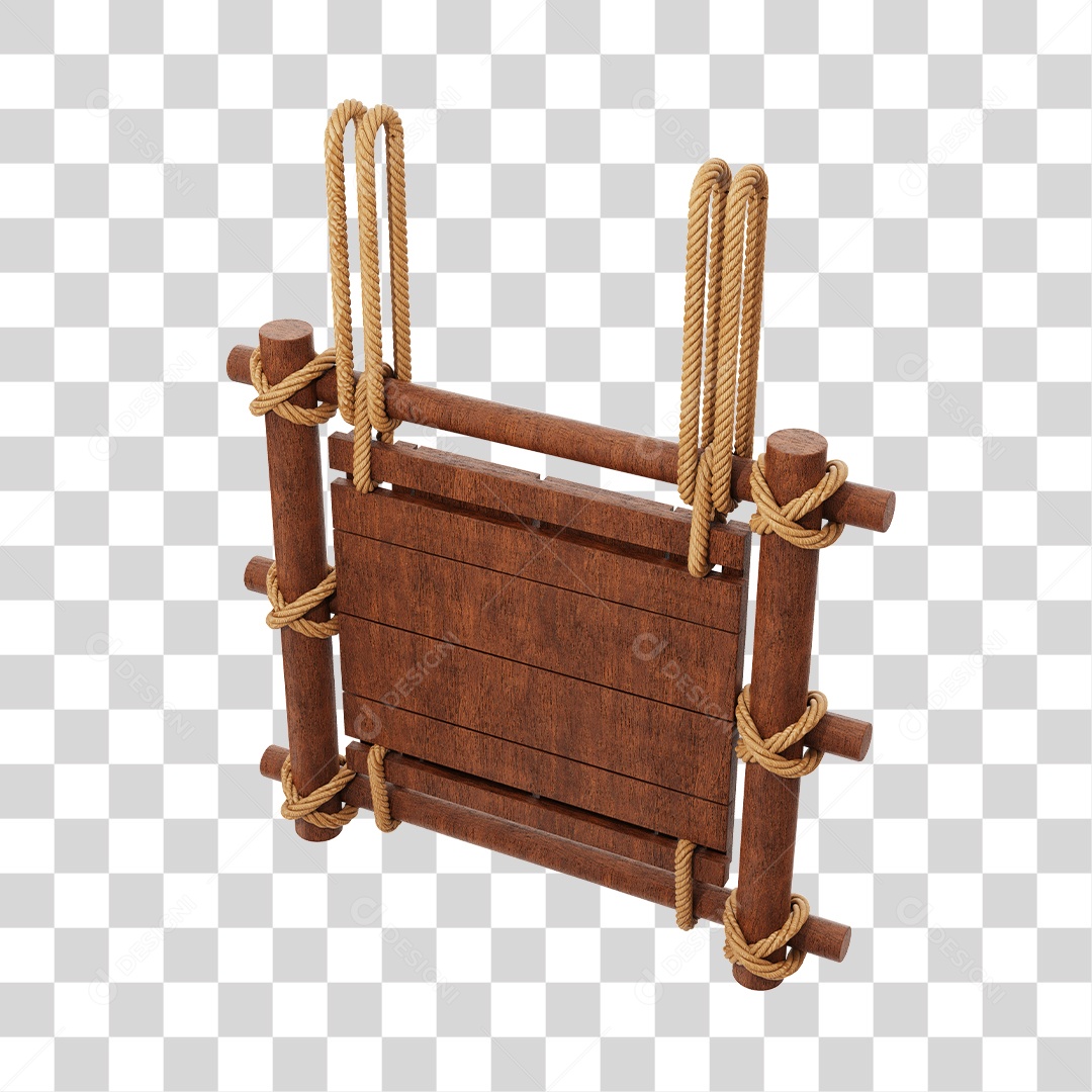 Placa de Madeira Marrom Quadrada Com Corda Elemento 3D PNG Transparente