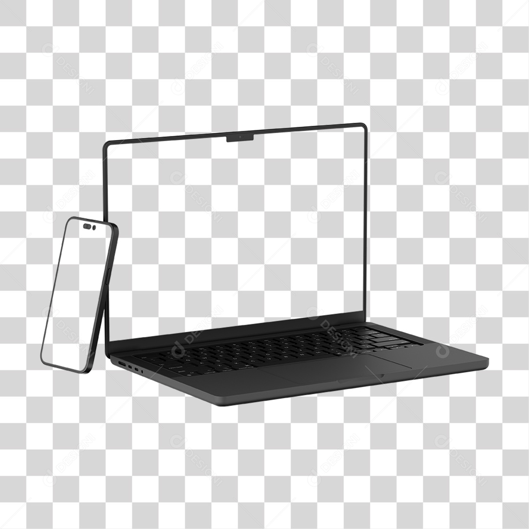 Notebook e Celular Smartphone Internet fundo Vista Lateral PNG Transparente