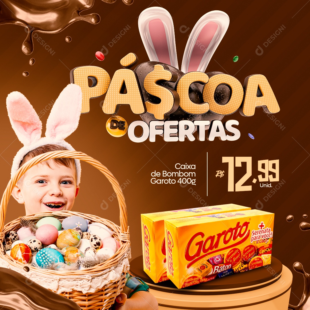 Páscoa de Ofertas Venha Conferir Social Media PSD Editável