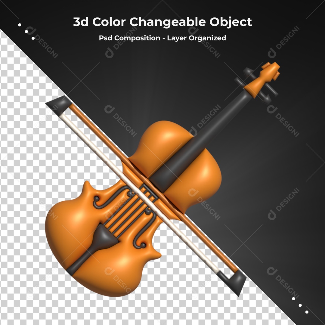 Icone De Instrumento Violino Elemento 3D Para Composição PSD