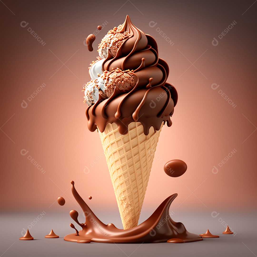 Casquinha de Sorvete de Chocolate Com Efeito de Realismo JPG