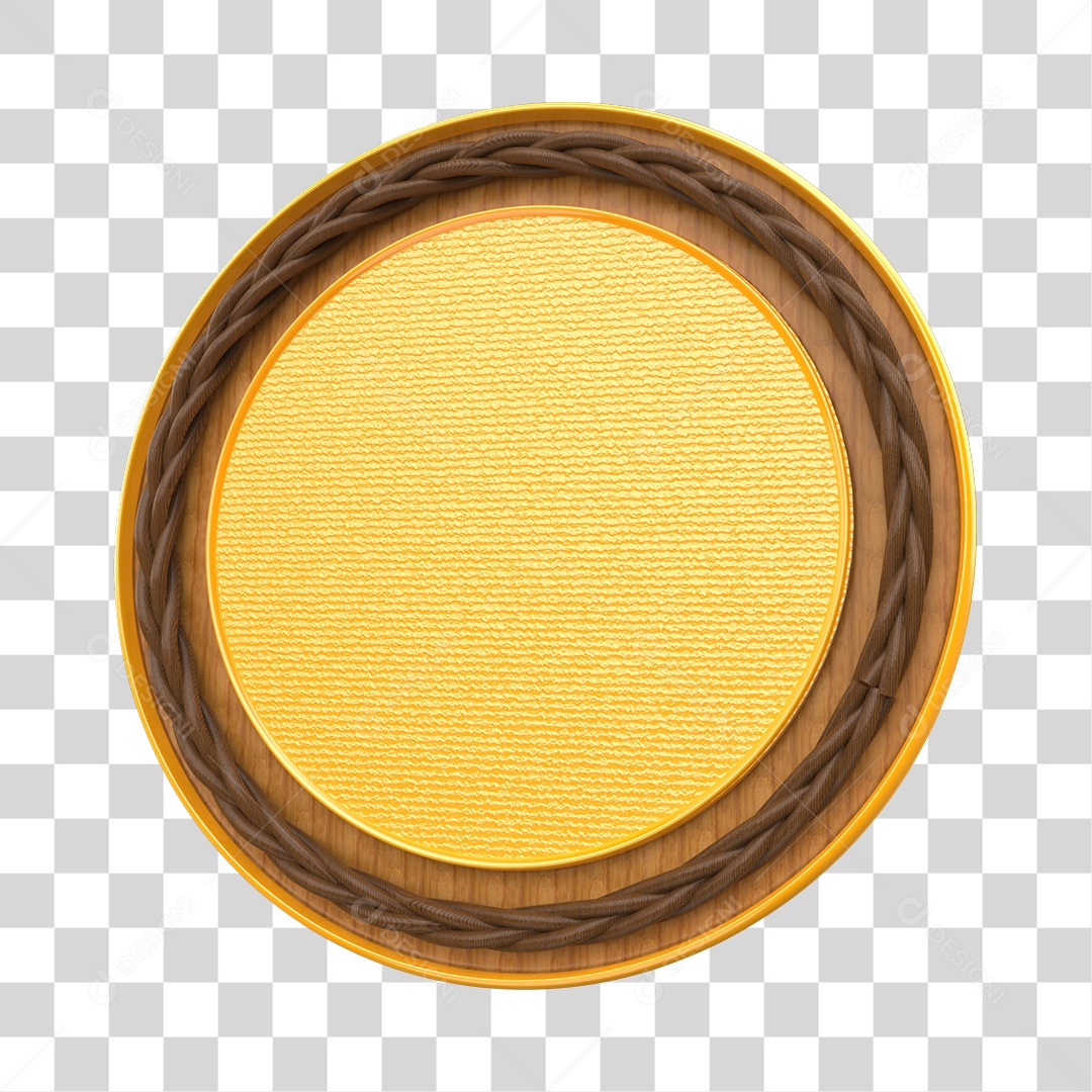 Painel Redondo Marrom e Dourado Elemento 3D para Composição PNG Transparente