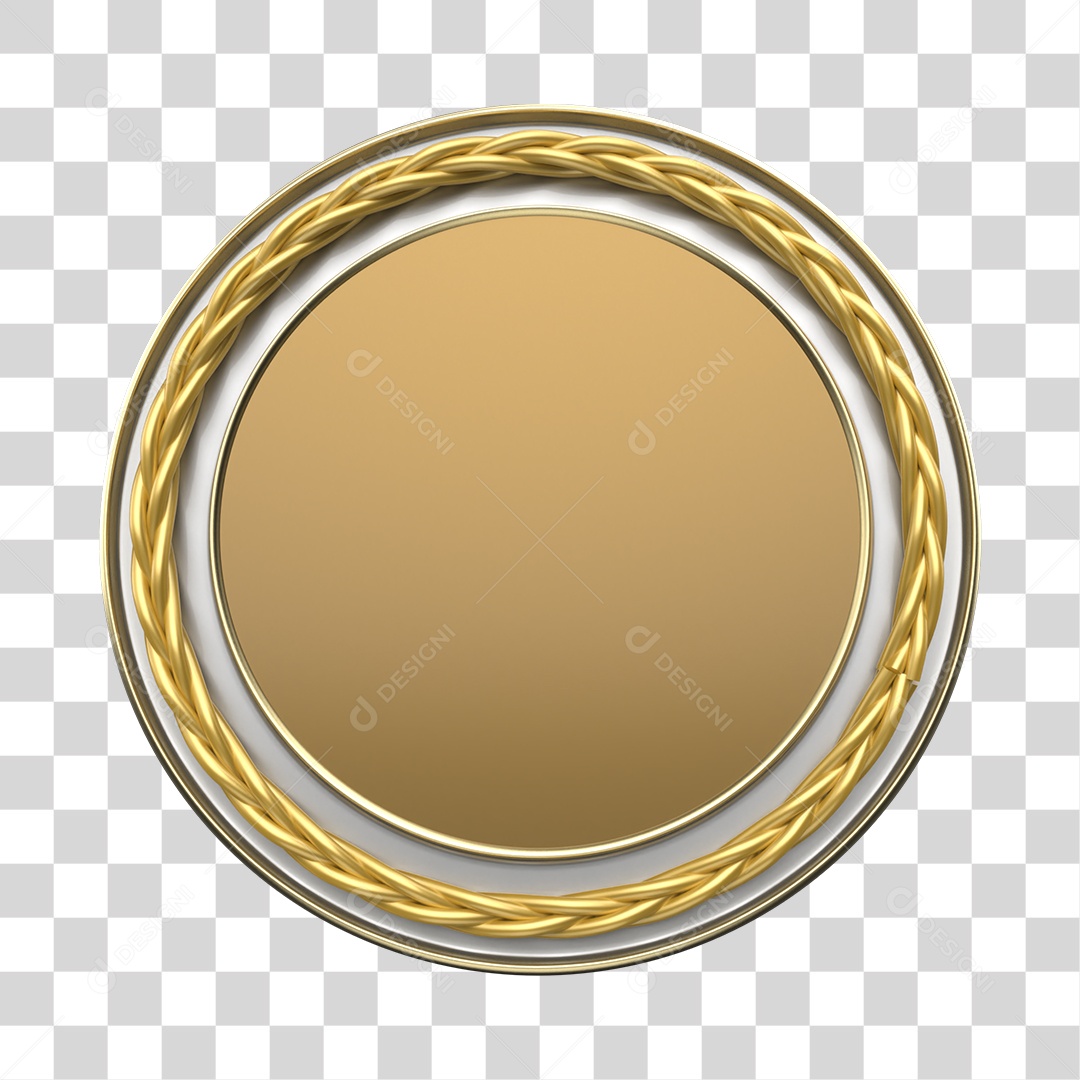 Painel Redondo Prata e Dourado Elemento 3D para Composição PNG Transparente