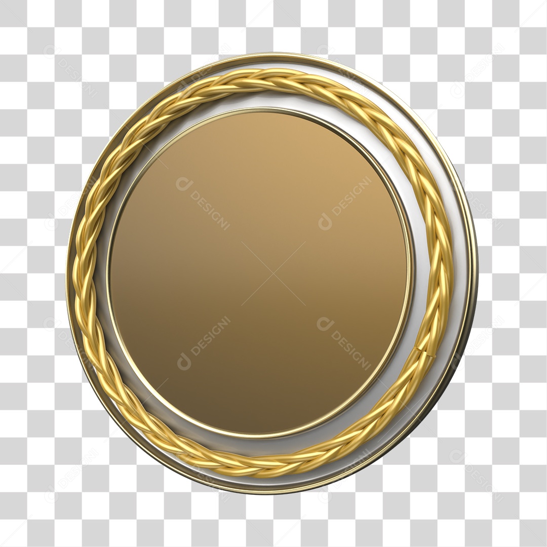 Painel Redondo Prata e Dourado Elemento 3D para Composição PNG Transparente