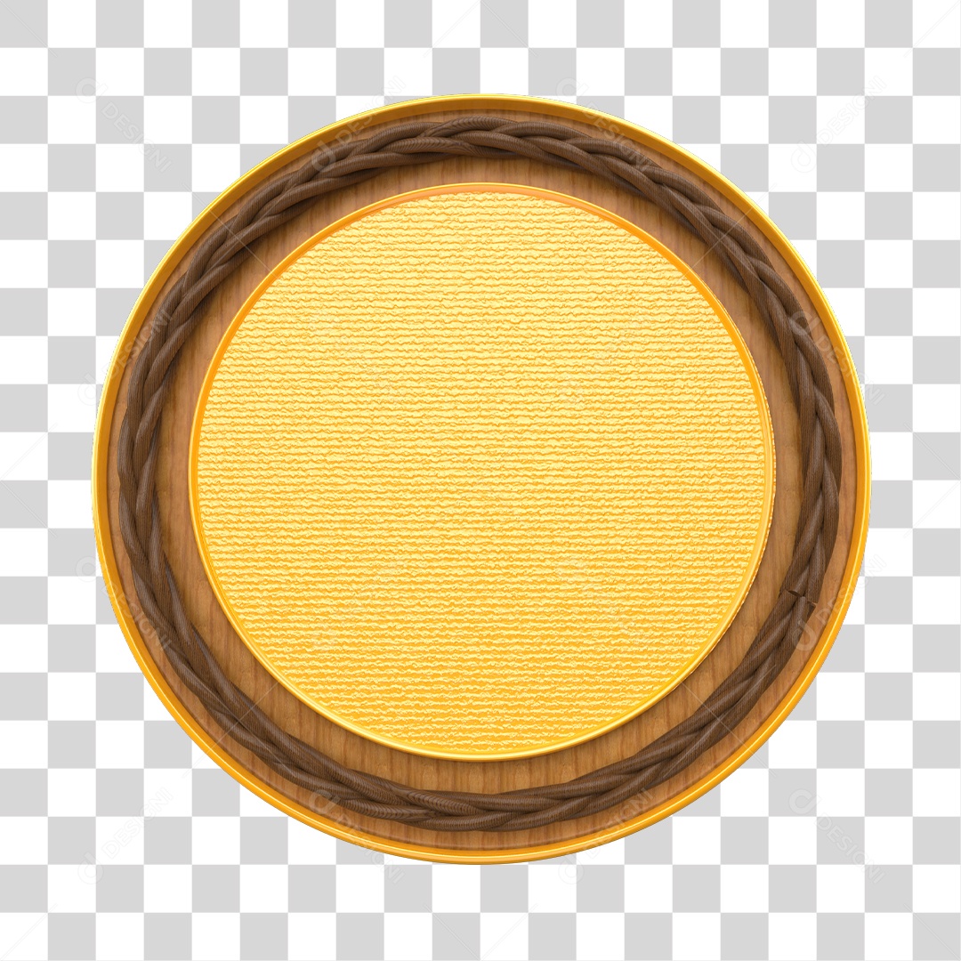 Painel Redondo Marrom e Dourado Elemento 3D para Composição PNG Transparente