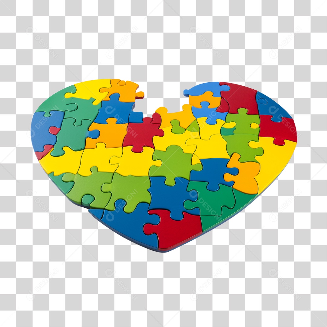 Elemento 3D Coração Colorido Abril Azul Mês da Conscientização do Autismo PNG Transparente