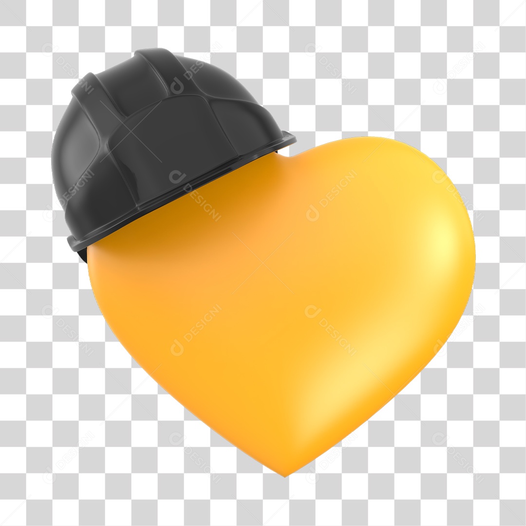 Elemento 3D Coração Amarelo com Capacete Preto PNG Transparente