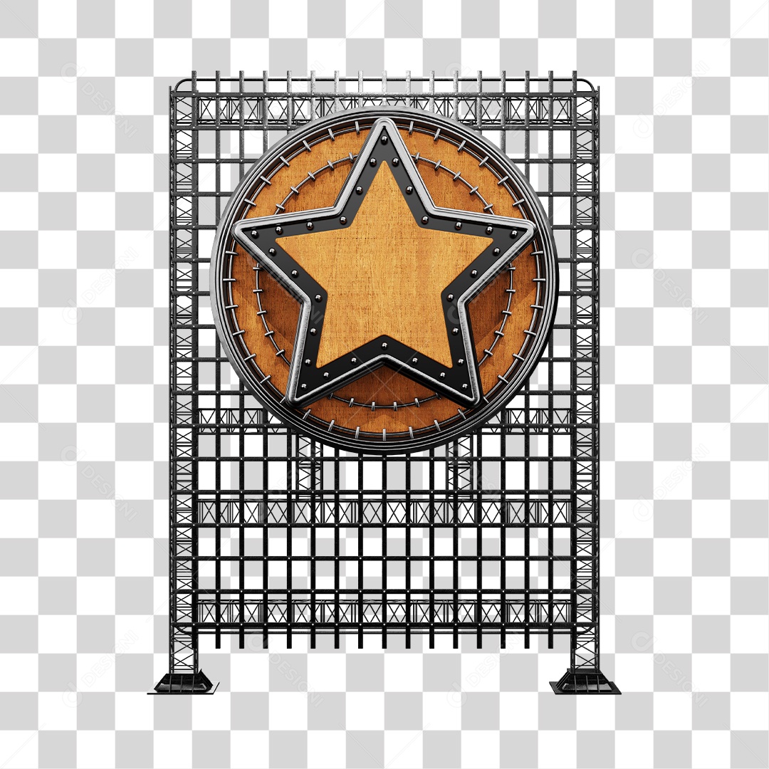 Painel 3D Preto Detalhe Redondo e Estrela com Luzes Elemento para Composição PNG Transparente