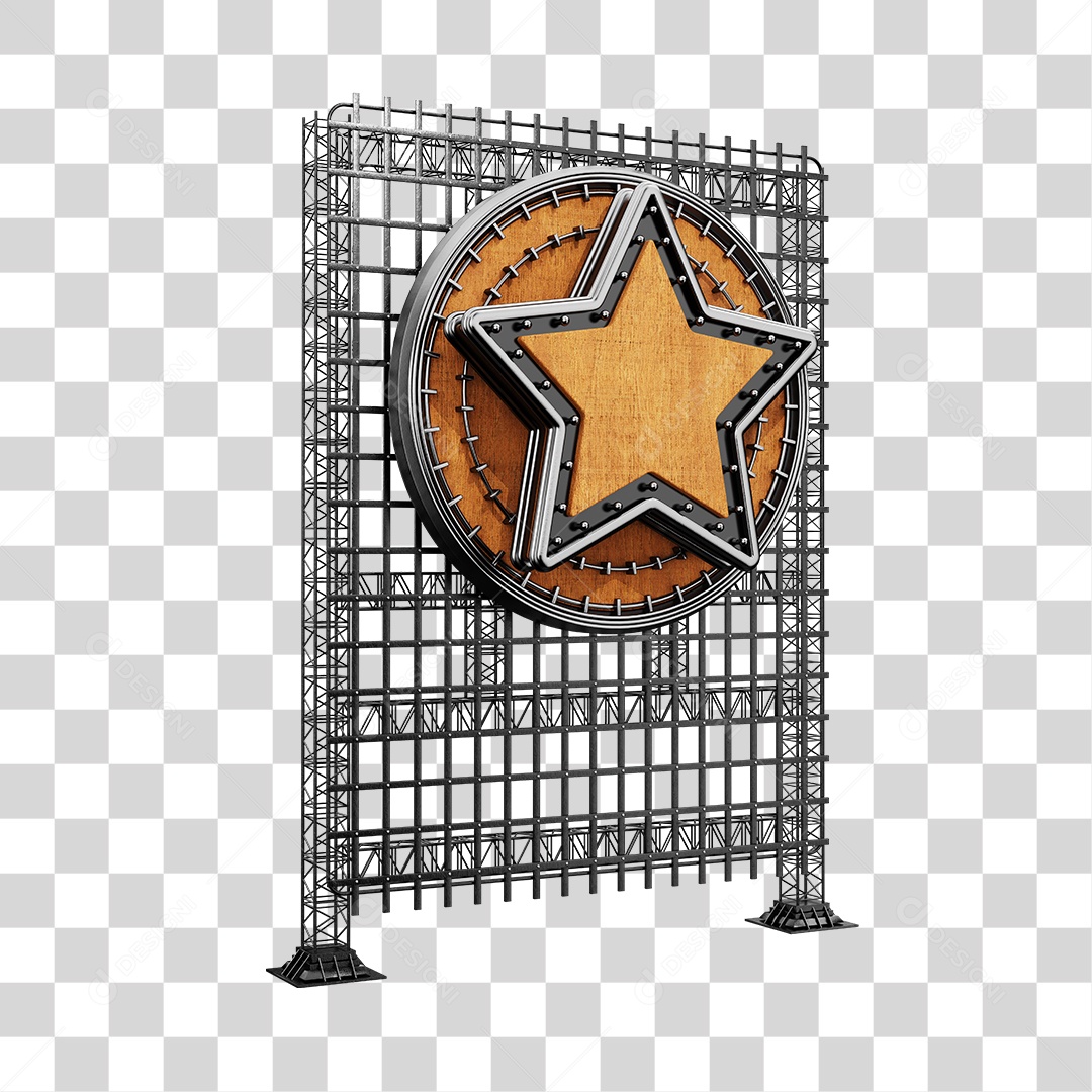 Painel 3D Preto Detalhe Redondo e Estrela com Luzes Elemento para Composição PNG Transparente