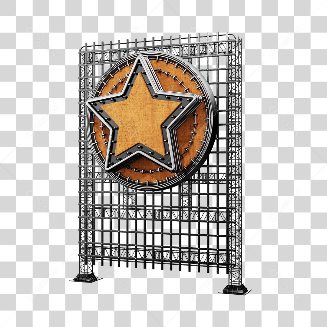 Painel 3D Preto Detalhe Redondo e Estrela com Luzes Elemento para Composição PNG Transparente