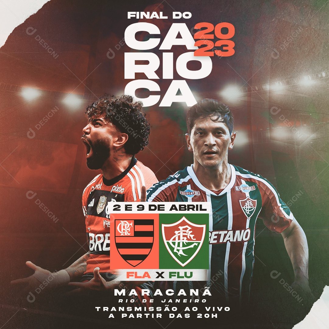 Final do Carioca 2023 Flamengo x Fluminense Social Media PSD Editável
