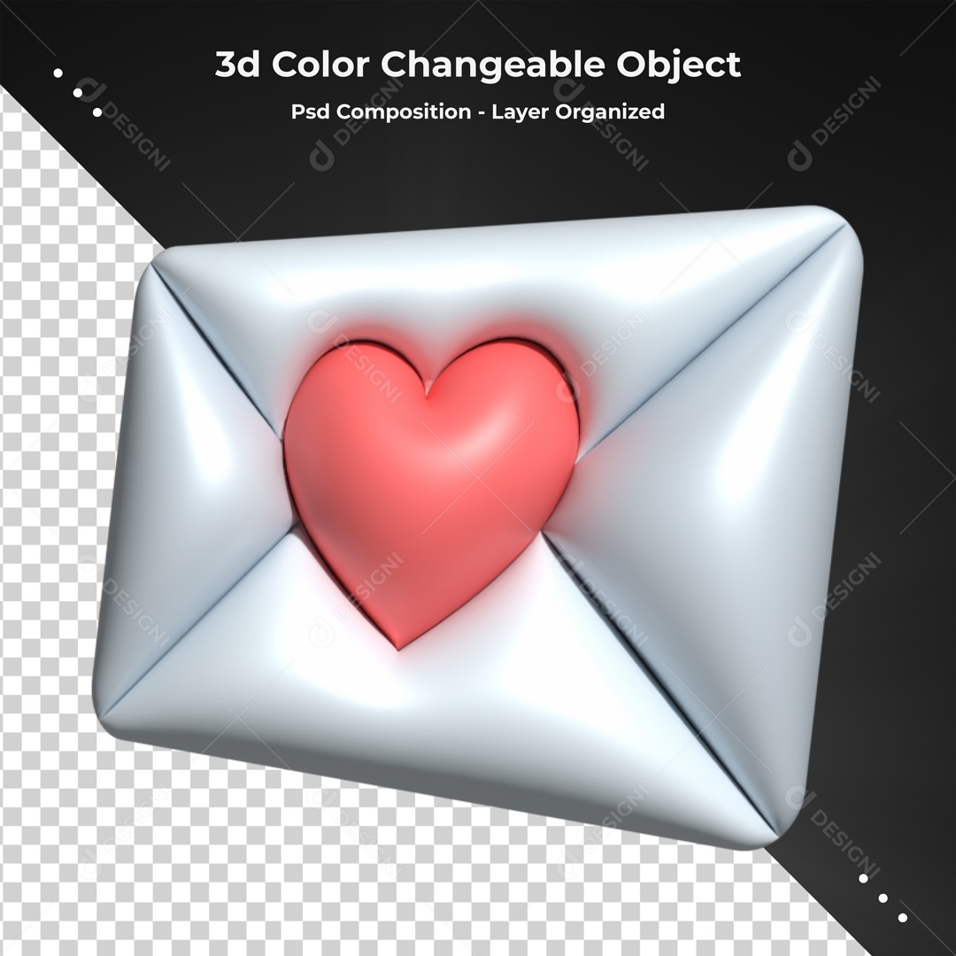 Icone De Envelope De Coração Elemento 3D PSD