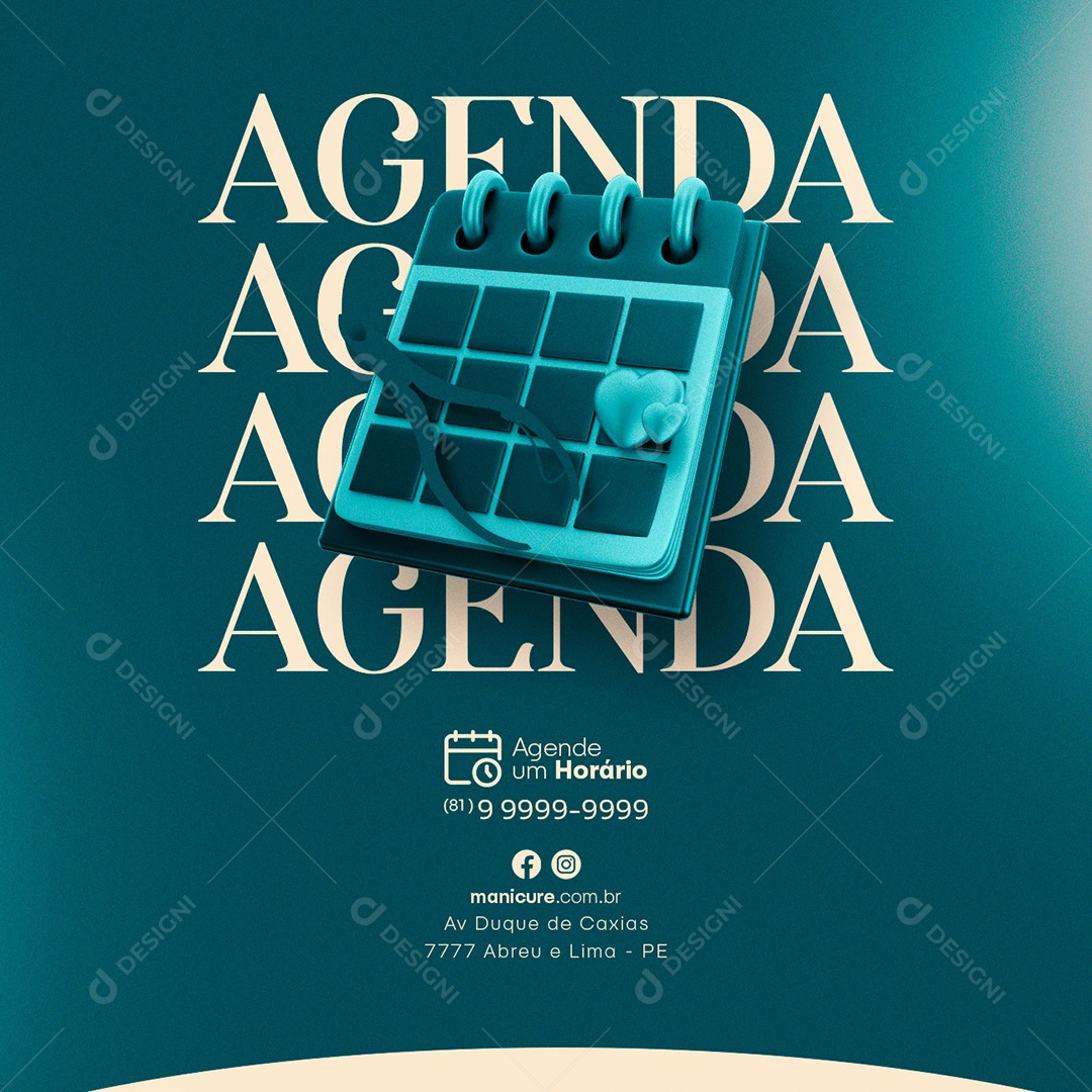 Agenda Um Horário Manicure Social Media PSD Editável