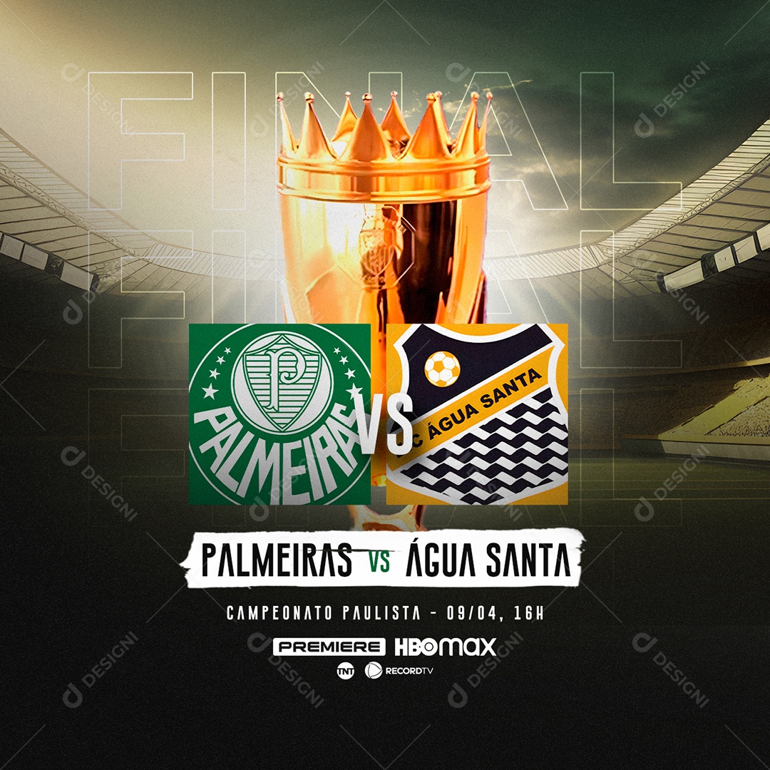 Final Campeonato Paulista Palmeiras Vs Água Santa Transmissão Ao Vivo Social Media PSD Editável