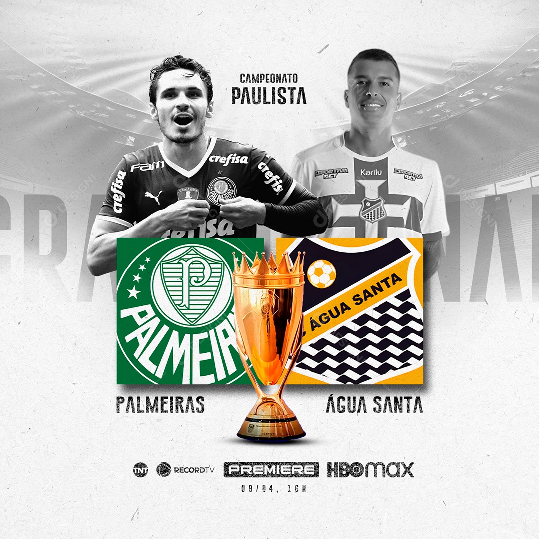 Campeonato Paulista Palmeiras Vs Água Santa Final Transmissão Ao Vivo Social Media PSD Editável