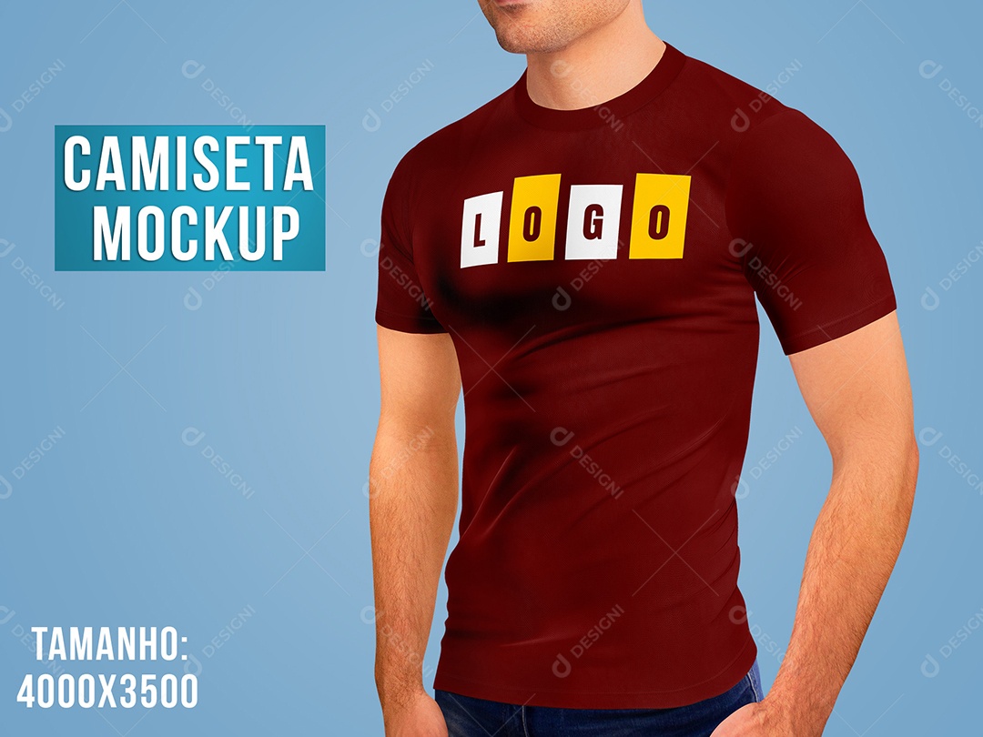 Camiseta Mockup Homem Manga Curta Vista Lateral PSD