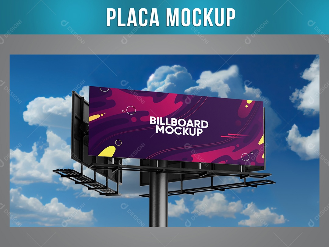 Outdoor Placa Publicitária Mockup Com Céu Azul Nuvem Fundo PSD