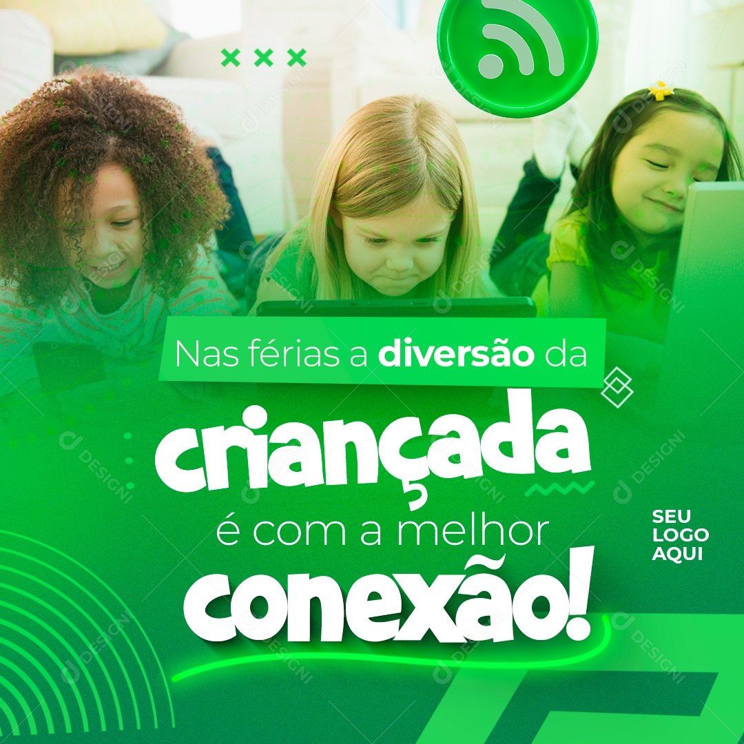 Nas Férias a Diversão da Criançada é Com a Melhor Conexão Social Media PSD Editável