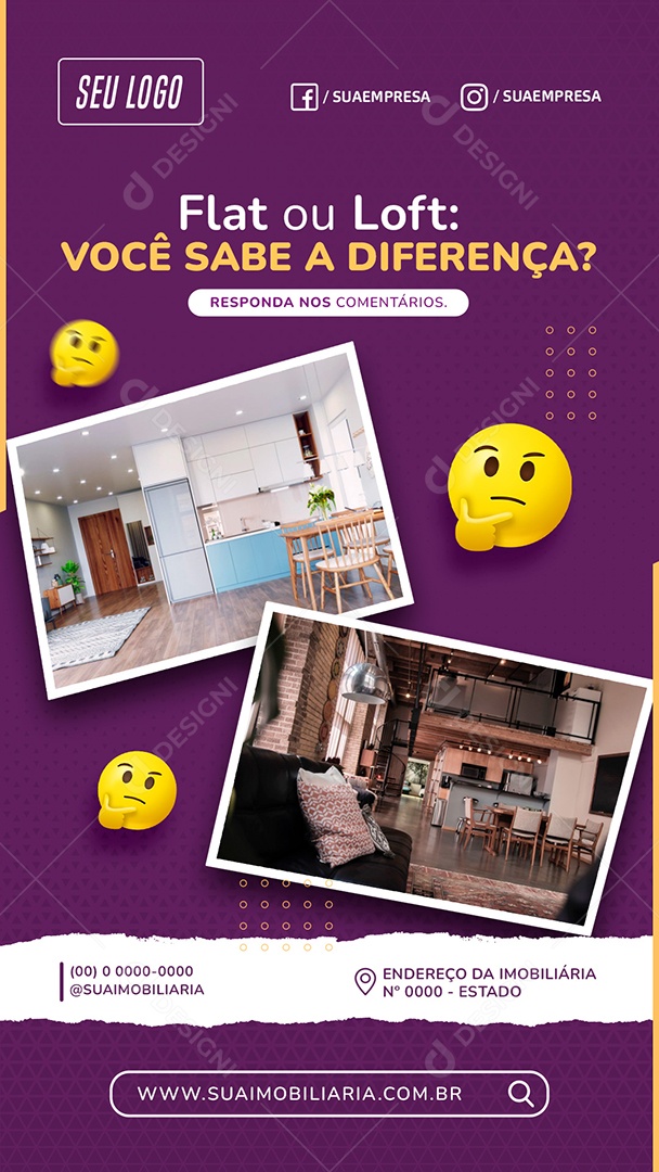 Flat ou Loft Você Sabe a Diferença Social Media PSD Editável