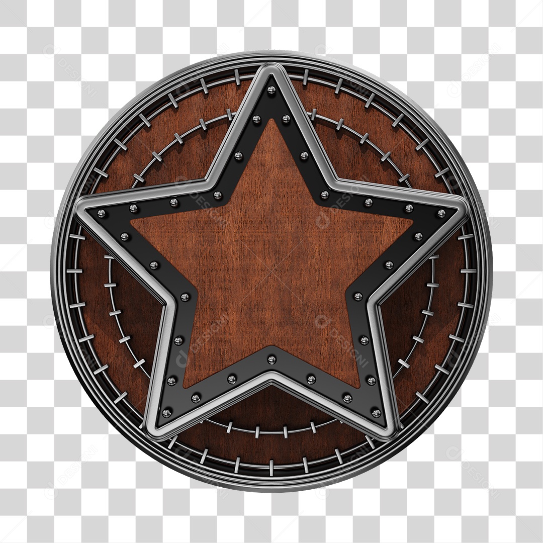 Elemento 3D Escudo de Madeira Com Estrela PNG